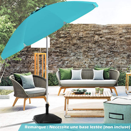Parasol de plage 198 cm, inclinaison par bouton-poussoir, sac d'ancrage pour le sable