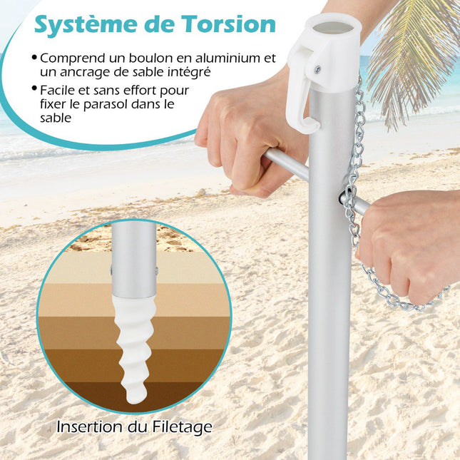 Strandschirm 198cm, Neigung per Knopfdruck, Sandsack für Verankerung