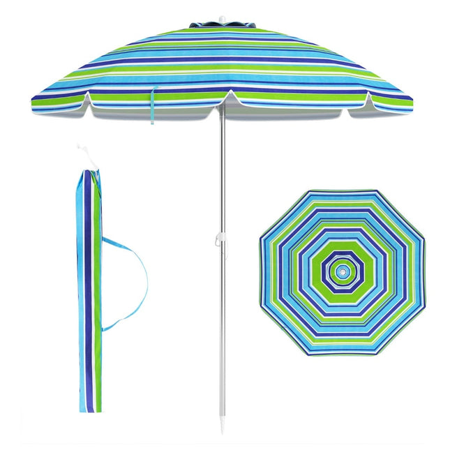 Strandschirm, Tragbarer Sonnenschutz mit Kippfunktion, Blau/Grün