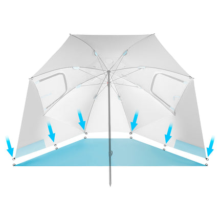 Parasol de plage pare-vent 2 en 1 XXL 240 cm Bleu