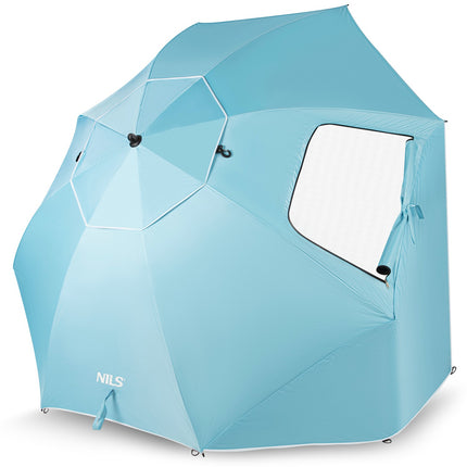 Parasol de plage pare-vent 2 en 1 XXL 240 cm Bleu