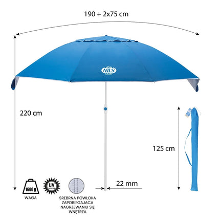 Parasol de plage XL - 220 cm, protection UV