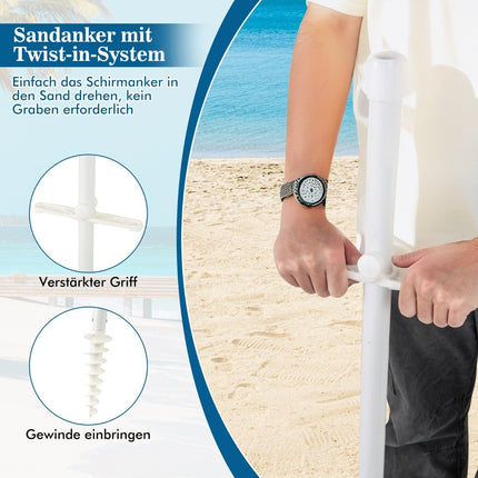 Parasol de plage avec porte-gobelet, 200 cm, inclinable