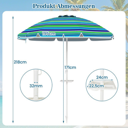 Parasol de plage avec porte-gobelet, 200 cm, inclinable