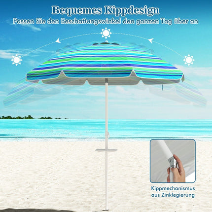 Parasol de plage avec porte-gobelet, 200 cm, inclinable