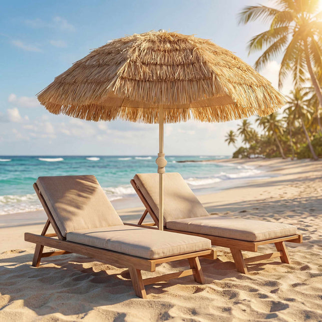 Strandschirm mit Tiki-Dach, höhenverstellbar, 155 cm