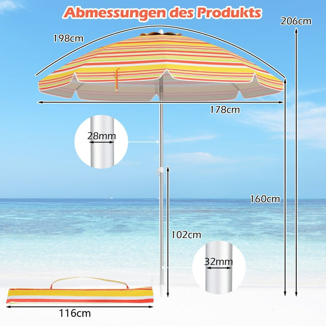 Strandschirm mit Kippfunktion, Anker, Tragetasche – Rot/Gelb