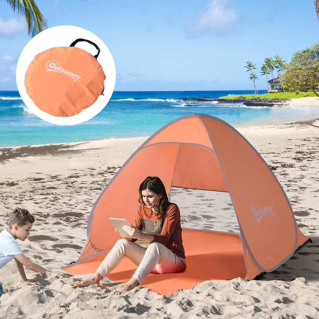 Strandzelt Pop-up, automatischer Aufbau, UV-Schutz, orange