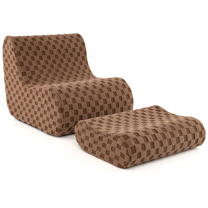 Sitzsack mit Ottoman, Teddy-Samt, Ergonomisch, Braun