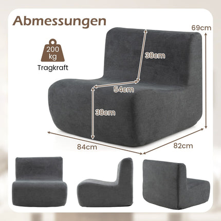 Pouf en velours doux avec soutien ergonomique, gris