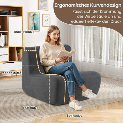 Pouf en velours doux avec soutien ergonomique, gris