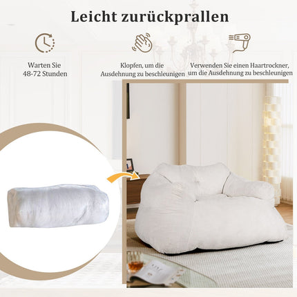 Pouf poire avec revêtement en velours, base antidérapante, 124 x 110 x 68 cm, beige