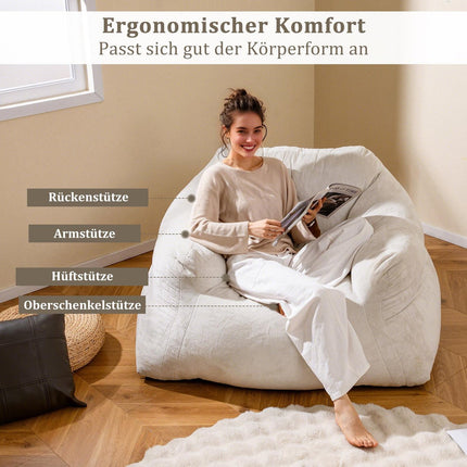 Pouf poire avec revêtement en velours, base antidérapante, 124 x 110 x 68 cm, beige