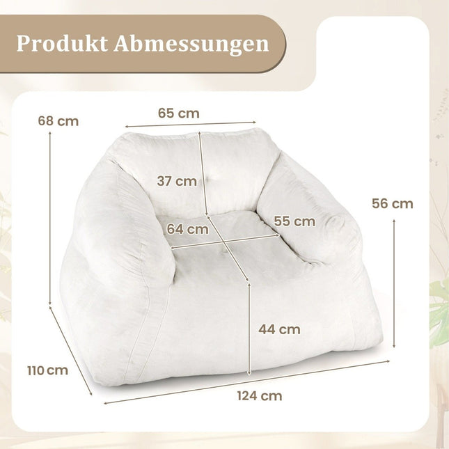 Pouf poire avec revêtement en velours, base antidérapante, 124 x 110 x 68 cm, beige