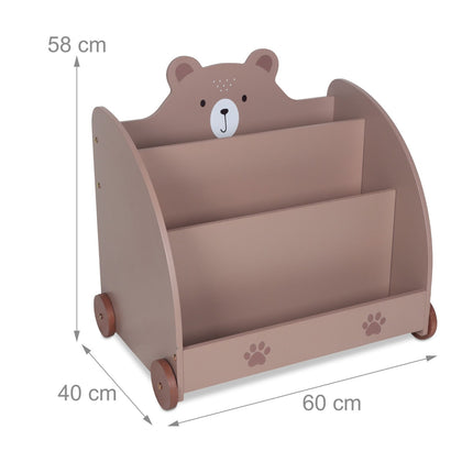 Bücherregal für Kinder im Bären-Design mit Rollen und Stauraum