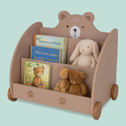 Bücherregal für Kinder im Bären-Design mit Rollen und Stauraum