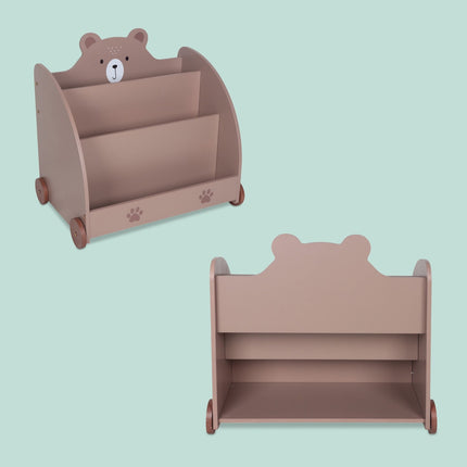 Bücherregal für Kinder im Bären-Design mit Rollen und Stauraum
