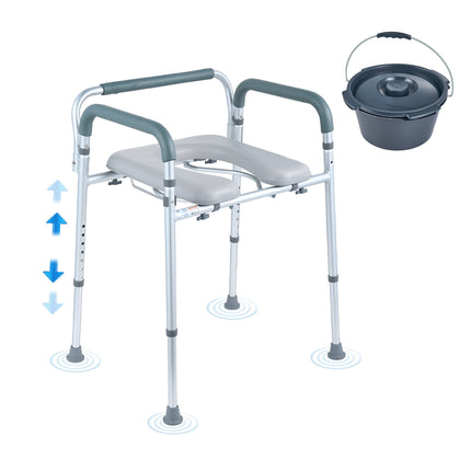 Bedside Commode Chair, Padded Arms, 7-Level, 350 lb