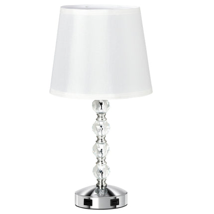 Kristall-Tischlampe mit USB, Touch-Sensor, E27, Weiß/Silber