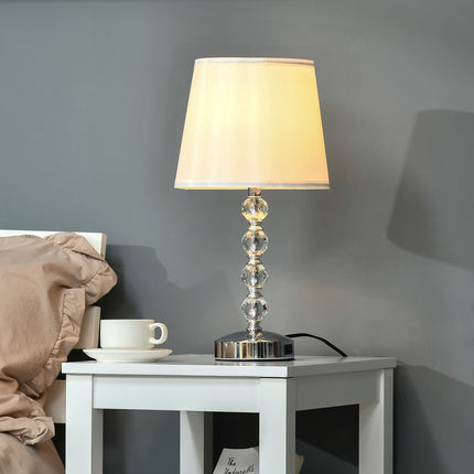 Kristall-Tischlampe mit USB, Touch-Sensor, E27, Weiß/Silber