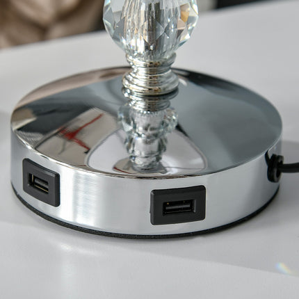 Kristall-Tischlampe mit USB, Touch-Sensor, E27, Weiß/Silber