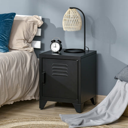 Table de chevet Table de chevet Chambre Table d'appoint avec étagère réglable Porte Table de chevet Métal Noir 50 x 40 x 47,5 cm