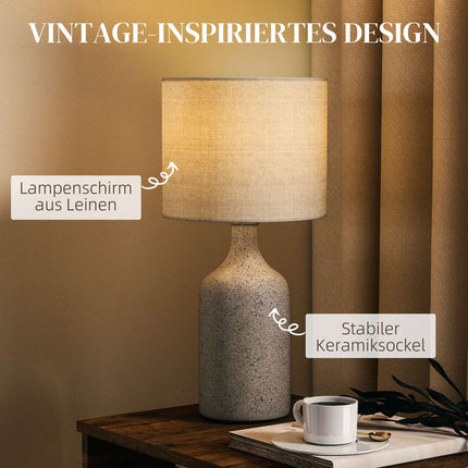 Lampe de chevet, pied en céramique, abat-jour en lin, 22 x 45 cm