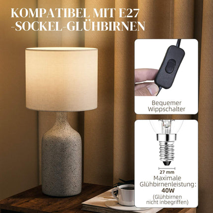Lampe de chevet, pied en céramique, abat-jour en lin, 22 x 45 cm