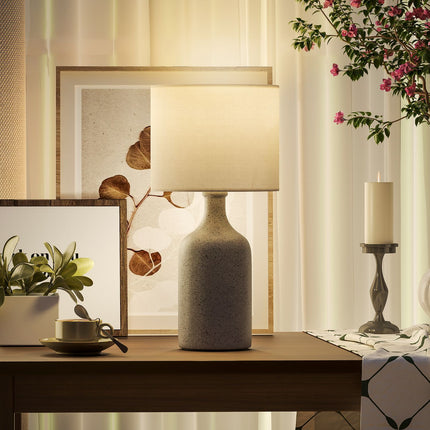 Lampe de chevet, pied en céramique, abat-jour en lin, 22 x 45 cm