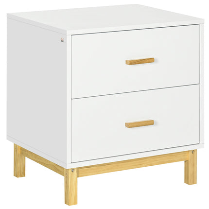 Table De Chevet Commode De Nuit Avec 2 Tiroirs, Poignée, Table D'Appoint, 50X40X55Cm, Blanc