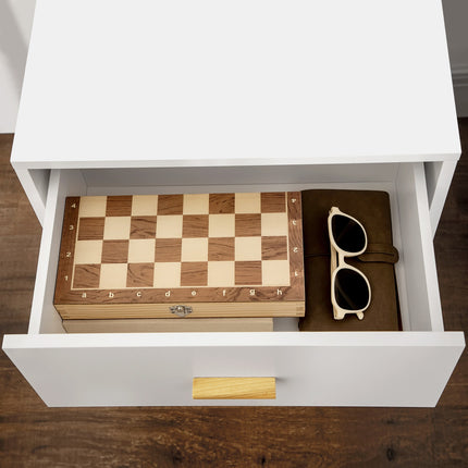 Table De Chevet Commode De Nuit Avec 2 Tiroirs, Poignée, Table D'Appoint, 50X40X55Cm, Blanc