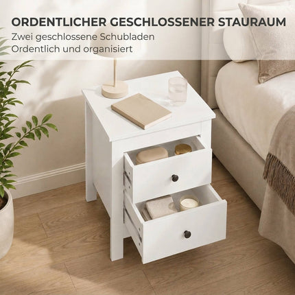 Bedside Table with 2 Drawers and Anti-Slip Pads, White, 48 x 39.5 x 51 cm