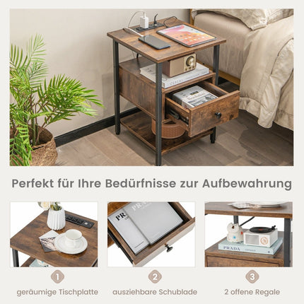 Nachttisch mit Ladestation, Schublade und Ablagen