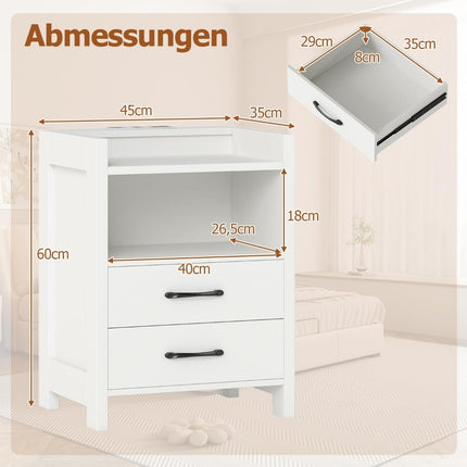 Table de chevet avec éclairage LED et station de recharge, 2 tiroirs