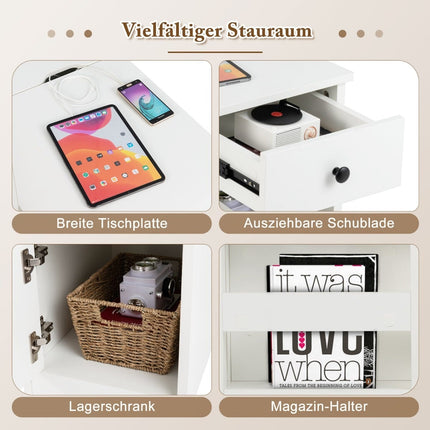 Nachttisch mit USB-Anschlüssen, Steckdosen, Zeitschriftenablage
