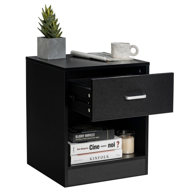 Table de chevet 45 x 42,5 x 55 cm table d'appoint avec tiroir et table de canapé à compartiment ouvert moderne noir