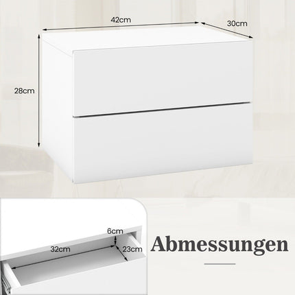 Table de chevet étagère murale suspendue avec 2 tiroirs table d'appoint murale 42 x 30 x 28 cm blanc