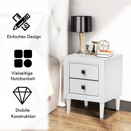 Nachttische Holz Beistelltisch mit 2 Schubladen Couchtisch Modern Sofatisch Weiß