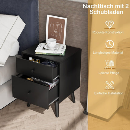 Nachttisch mit 2 Schubladen Beistelltisch mit Massivholzbeinen 45 x 39,5 x 62 cm Eiche