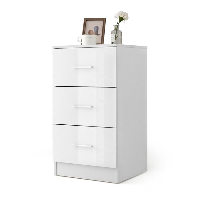 Table de chevet avec 3 tiroirs table de nuit brillant 37,1 x 34,2 x 66,5 cm blanc