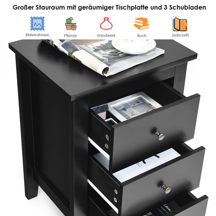 Nachttisch mit 3 Schubladen Nachtkonsole für Boxspringbett 46 x 37 x 65 cm schwarz