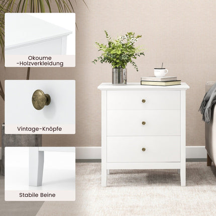 Nachttisch mit 3 Schubladen, Beistelltisch, Nachtkonsole, Nachtschrank, weiß