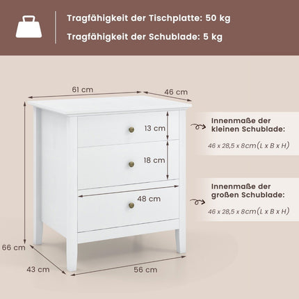 Nachttisch mit 3 Schubladen, Beistelltisch, Nachtkonsole, Nachtschrank, weiß