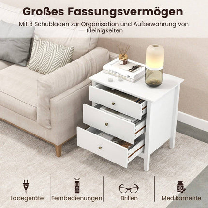 Nachttisch mit 3 Schubladen, Beistelltisch, Nachtkonsole, Nachtschrank, weiß