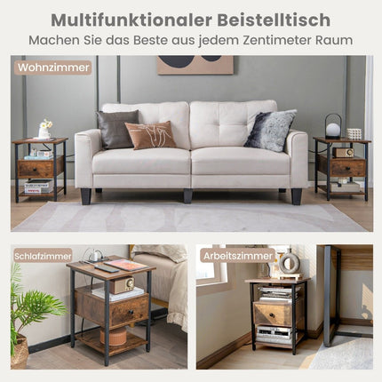 Nachttisch mit Ladestation &amp; Schublade Nachttisch mit offenen Regalen 40 x 40 x 55 cm Rustikales Braun