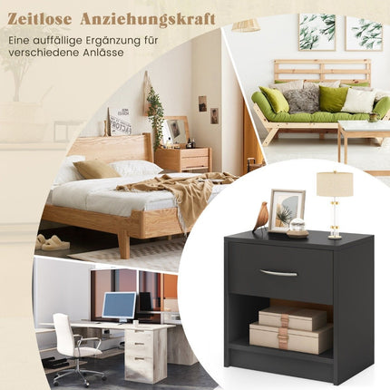 Nachttisch mit Schublade Kleiner Beistelltisch mit offenem Fach 38,5 x 28 x 40,5 cm Grau