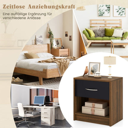 Nachttisch mit Schublade Kleiner Beistelltisch mit offenem Fach 38,5 x 28 x 40,5 cm Braun + Schwarz