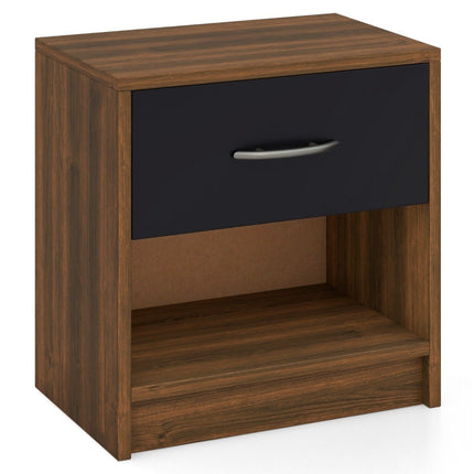 Nachttisch mit Schublade Kleiner Beistelltisch mit offenem Fach 38,5 x 28 x 40,5 cm Braun + Schwarz