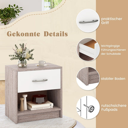 Table de chevet avec tiroir Petite table d'appoint avec compartiment ouvert 38,5 x 28 x 40,5 cm gris clair + blanc