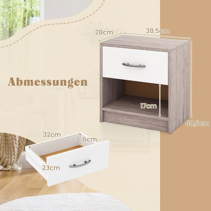 Table de chevet avec tiroir Petite table d'appoint avec compartiment ouvert 38,5 x 28 x 40,5 cm gris clair + blanc